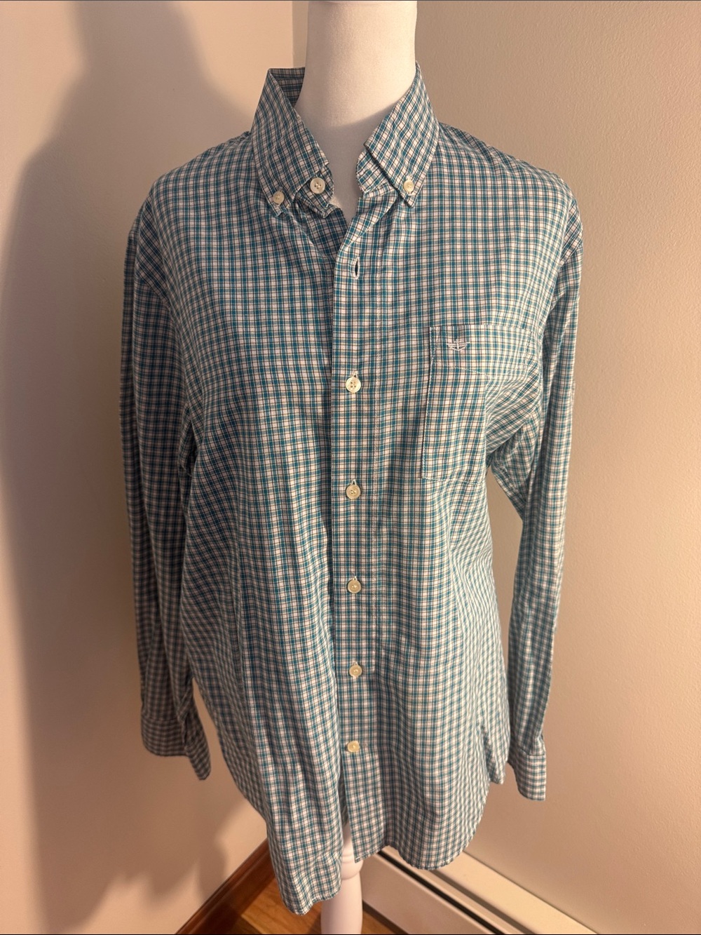 Dockers Teal & White Plaid Button-Down Shirt